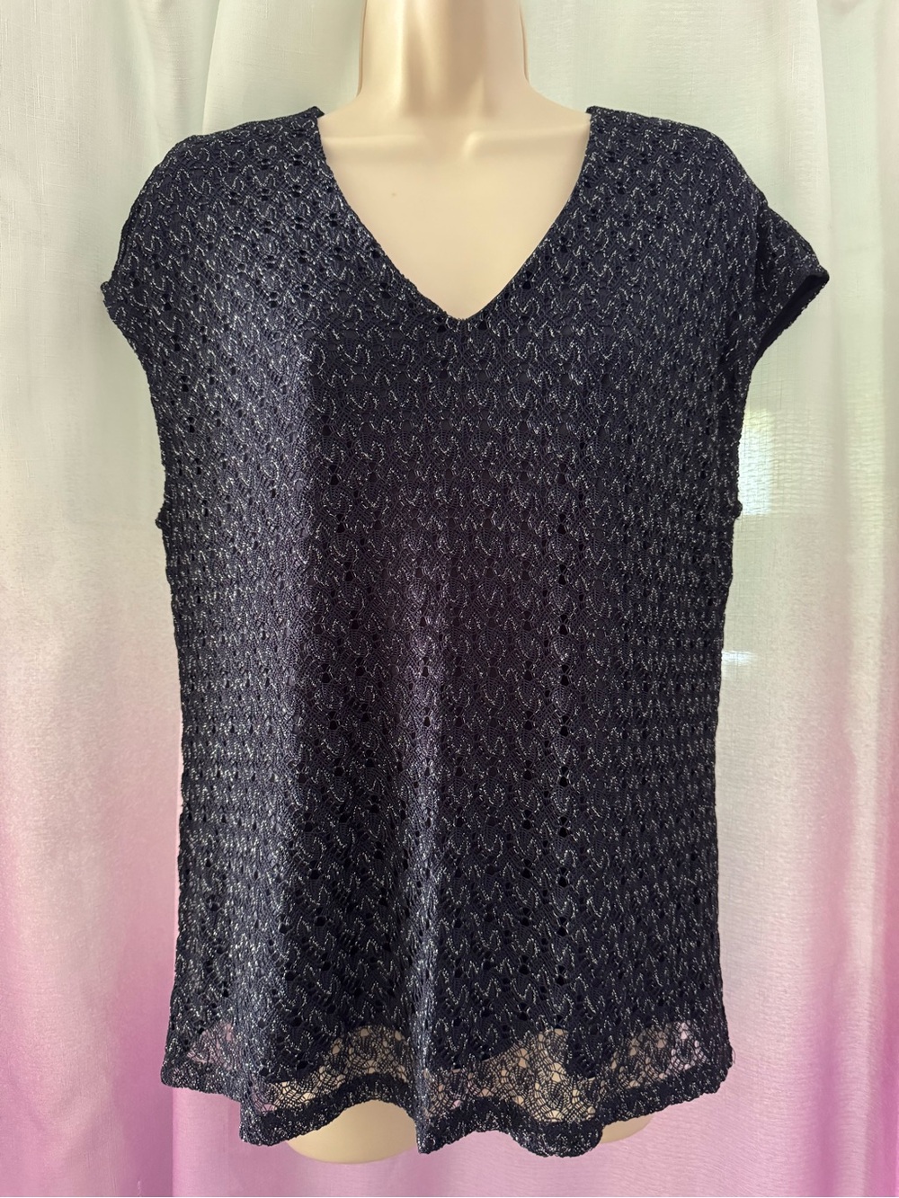 CeCe Navy V-Neck Knit Shell